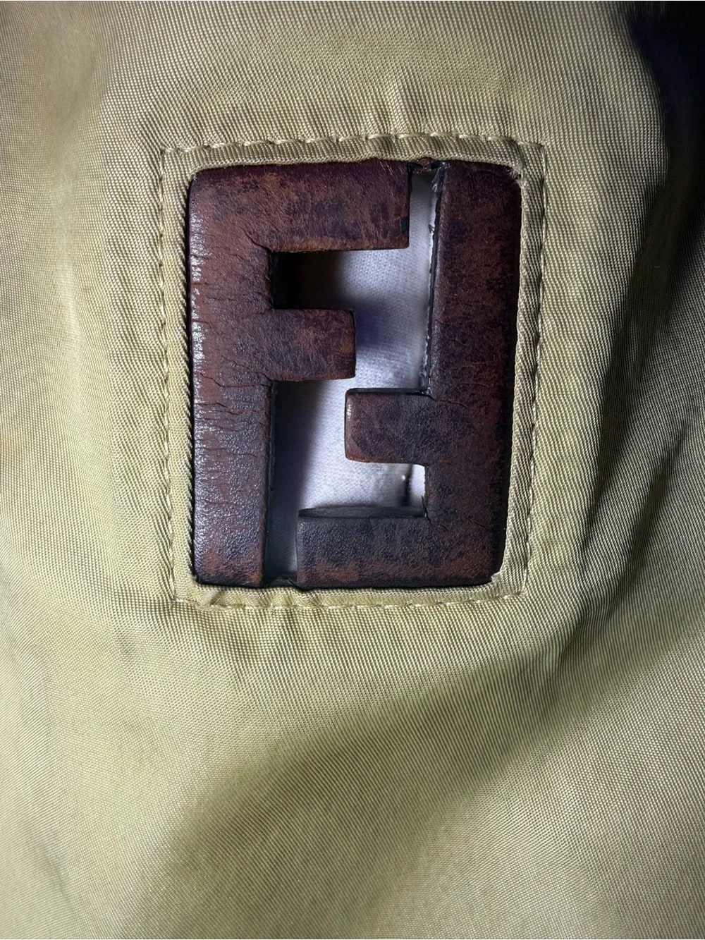 COA inc-Greenish Fendi Tote with leather Handles and Front peekaboo FF Logo